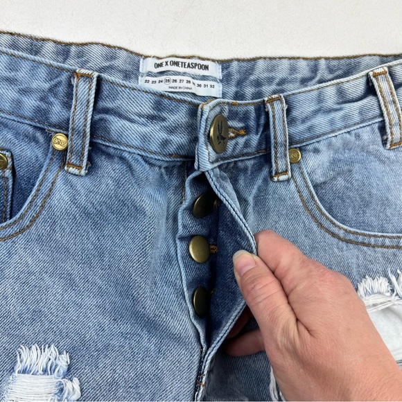 one x one teaspoon Chargers distressed denim cutoff jean shorts - Picture 8 of 11